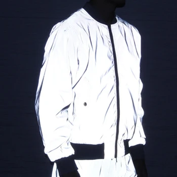 

Reflective Short Tops Women Basic Jacket Glowing Windbreaker Outwear Glossy Bomber Female Baseball Men Coat Hip Pop Streetwear