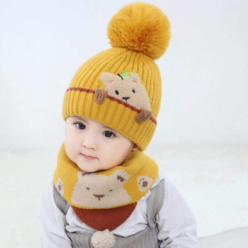 Conjunto de gorros y bufandas bebé, gorro lana punto suave, cálido, para invierno, 2 piezas| | - AliExpress