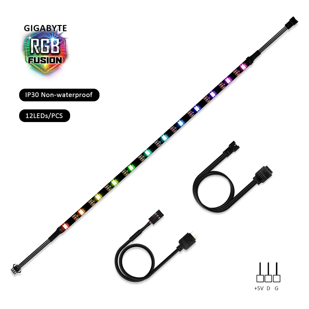 12LEDs IP30 Адресуемая RGB Светодиодная лента для ПК, WS2812b цифровой светильник для ПК, для GIGABYTE RGB Fusion 3 pin 5V добавить коннектор на материнскую плату - Испускаемый цвет: 12LEDs IP30