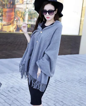 

New style imitation cashmere button pure color shawl scarf lady air conditioning cloak in autumn and winter in Europe and the