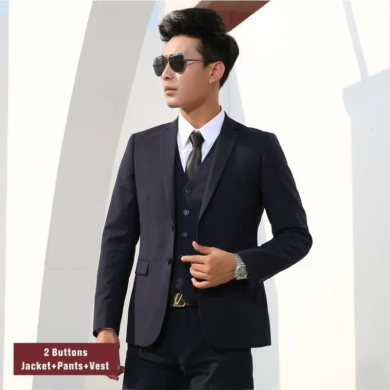 Shenrun Men Suits Slim Business Formal Casual Classic Suit Wedding Groom Party Prom Single Breasted Color Black Gray Navy Blue - Цвет: Navy Blue 4