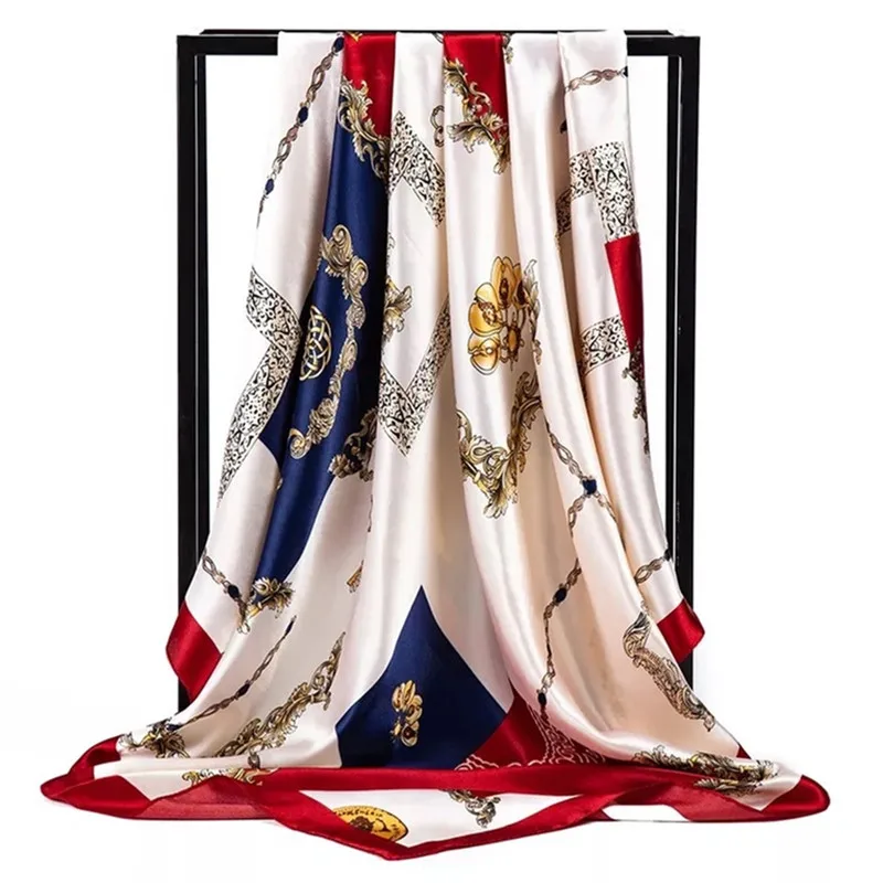 Шелковые шарфы Foulard 90*90 см квадратная голова хиджаб шарф Женский шифон шаль Бандана обертывание глушитель парео - Цвет: 54