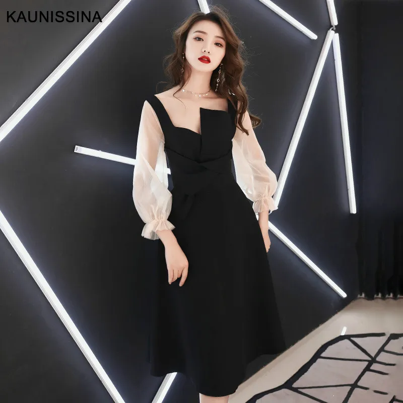 

KAUNISSINA Party Dress Cocktail Gown New 3/4 Sleeve Elegant Cocktail Dresses Knee Length Homecoming Robe Celebrity Prom Dress