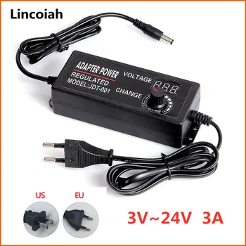 

72W 60W 3-24V Adjustable Adapter With Display Screen Of Voltage DC 5.5x2.1/2.5mm Power Supply EU Plug 5.5mmx2.1mm/2.5mm