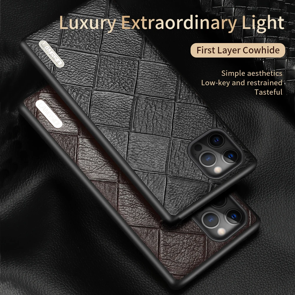 LANGSIDI Leather case For Iphone 12 pro max 11 Square embossing back cover For iphone 12 pro 12 max xr xs max 7 8 plus fundas