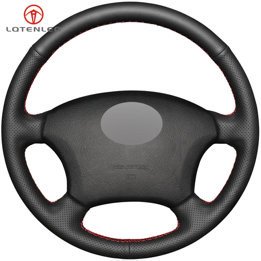 Lqtenleo Black Genuine Leather Steering Wheel Cover For Toyota Land