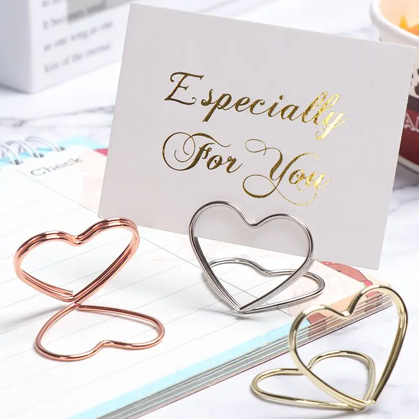 Ganchos para fotos en forma de corazón de Metal para boda, soporte de mesa para tarjetas, números, decoración de escritorio, romántico, oro rosa, 1 ud.