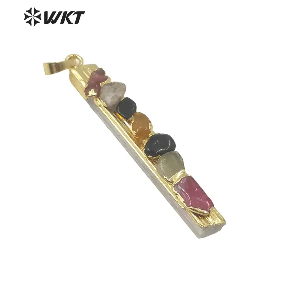 

WT-P1560 Amazing Charming Rainbow Tourmaline Stick Selenite Chain Slim Long White Stone Necklace Pendant Decorated