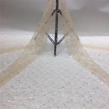 

Yellow jade African Sequins Fabric French High Quality Nigerian Sequence Lace Tulle Mesh Lace Fabric for 2020 Bridal Materials