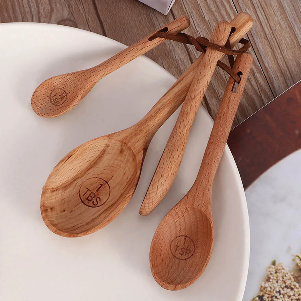 4 шт./компл. eco-friendly Кухня Кофе выпечки набор мерных ложек инструменты посуда соль Деревянный Буковый соль чайная ложка