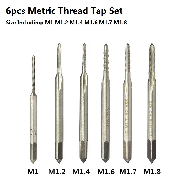 Drill 6/10pcs Machine Tap HSS Straight Flute Screw Thread Tap Set Plug Tap Drill M1 M1.2 M1.4 M1.6 M1.7 M1.8 M2 M2.5 M3 M3.5 Bicycle Parts Color : 10pcs Set 