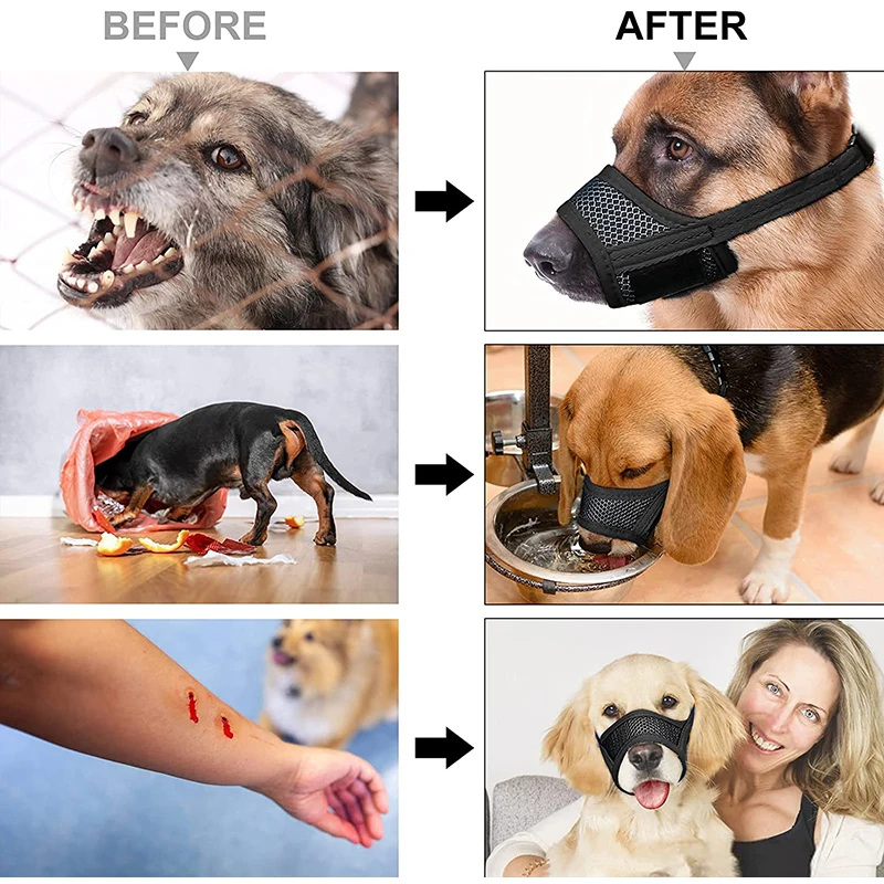 Benepaw Soft Nylon Mesh Dog Muzzle Breathable Reflective Pet Mouth Cover For Small Medium Large Dogs Prevents Biting Barking