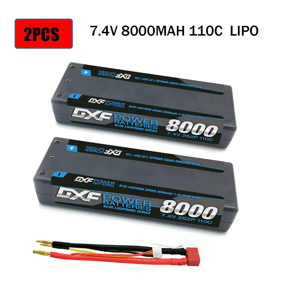 

DXF 2PCS RC battery Lipo 2S 7.4V 5200mah 6200mah 6500mah 8000mah 50C 100C 120C 240C 4.0mm Hardcase For Slash 4X4 Car