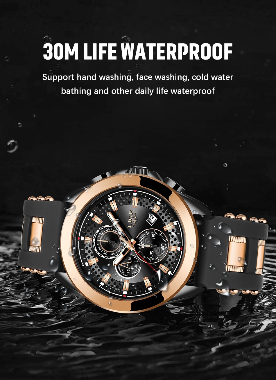 LIGE Sports Mens Watch Top Brand Luxury Waterproof Quartz Wristwatch Military Chronograph Watches for Men Date Clock Watch Man