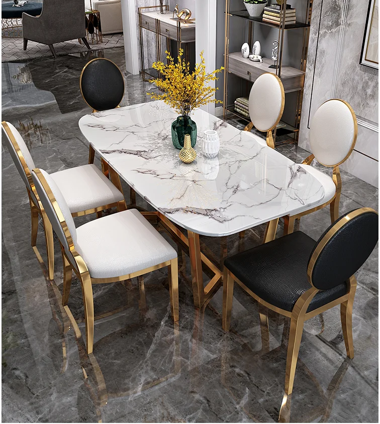 Nordic dining table and chair combination Modern minimalist small-sized rectangular dining table Home Hong Kong-style luxury mar