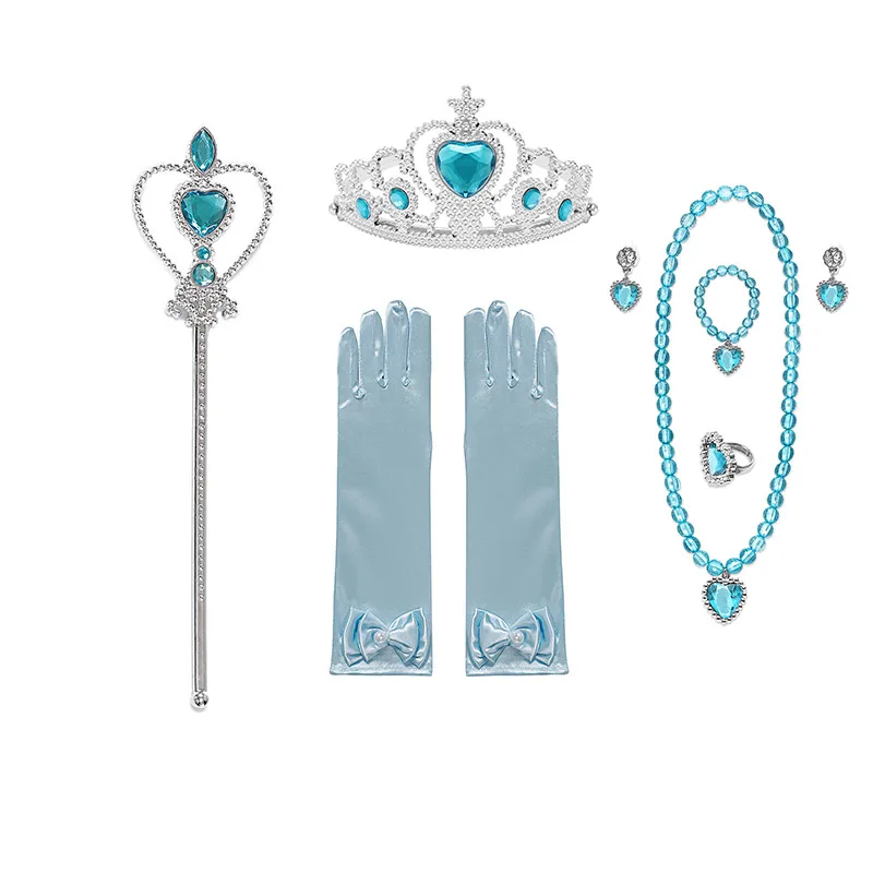 9PCS Accessories Прекрасный Костюм Золушки для девочек; карнавальное платье принцессы для ролевых игр; рождественские вечерние платья синего цвета; свадебное платье с цветочным узором для девочек - Цвет: 9PCS Accessories