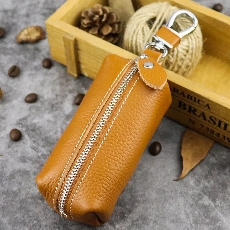 Genuine Leather Car Key Protection Case Men Keychain Coin Purse Casual Housekeeper Holders Zipper Key Covers Wallet Unisex - Цвет: Brown