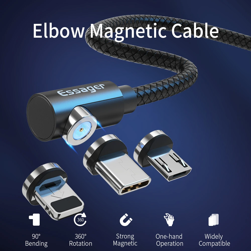Магнитный Micro USB кабель Essager для iPhone samsung, кабель для быстрой зарядки и передачи данных, Магнитный зарядный кабель usb type-C для мобильного телефона