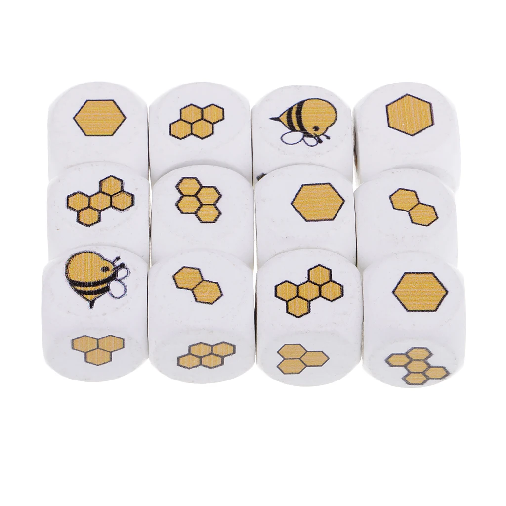 12pcs Novelty Wooden Dice Dices Cube Cubes White Painted Wood Six Sided 20m