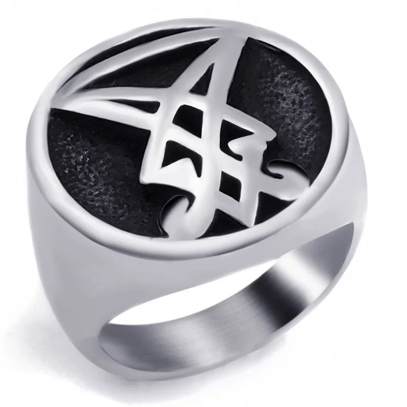 

Fashion Sigil of Lucifer Ring For Men Punk Rock Seal of Satan Males Ring Jewelry Size 7-14