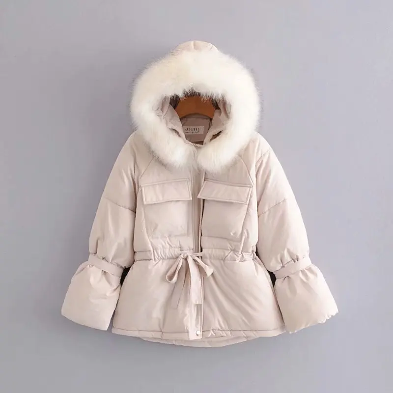 

K968. 3-919-Korean-style WOMEN'S Wear Autumn And Winter New Style Short Large Fur Collar Hooded Drawstring Slimming Cotton-padde