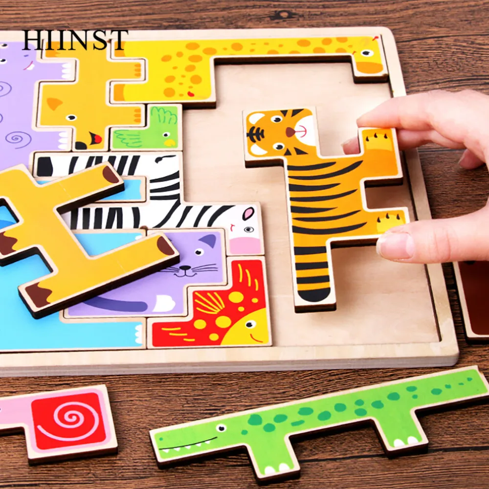 HIINST пазл, игрушки для детей деревянные принты животных из мультфильмов тетрис игра головоломка доска образование Обучающие игрушки детские игрушки раннее образование