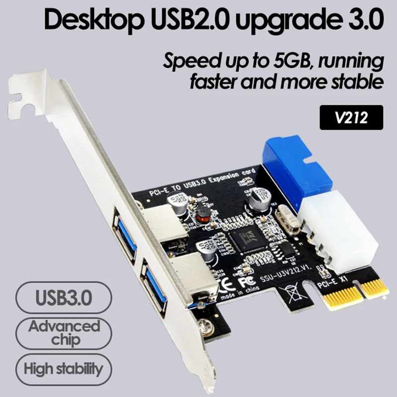 Placa de Expansão de Interface Dupla Usb 3.0 Transmissão de Alta Velocidade Adicionar Cartão Pci-e para Usb3.0 Adaptador de Componente do Computador Uthai-v212
