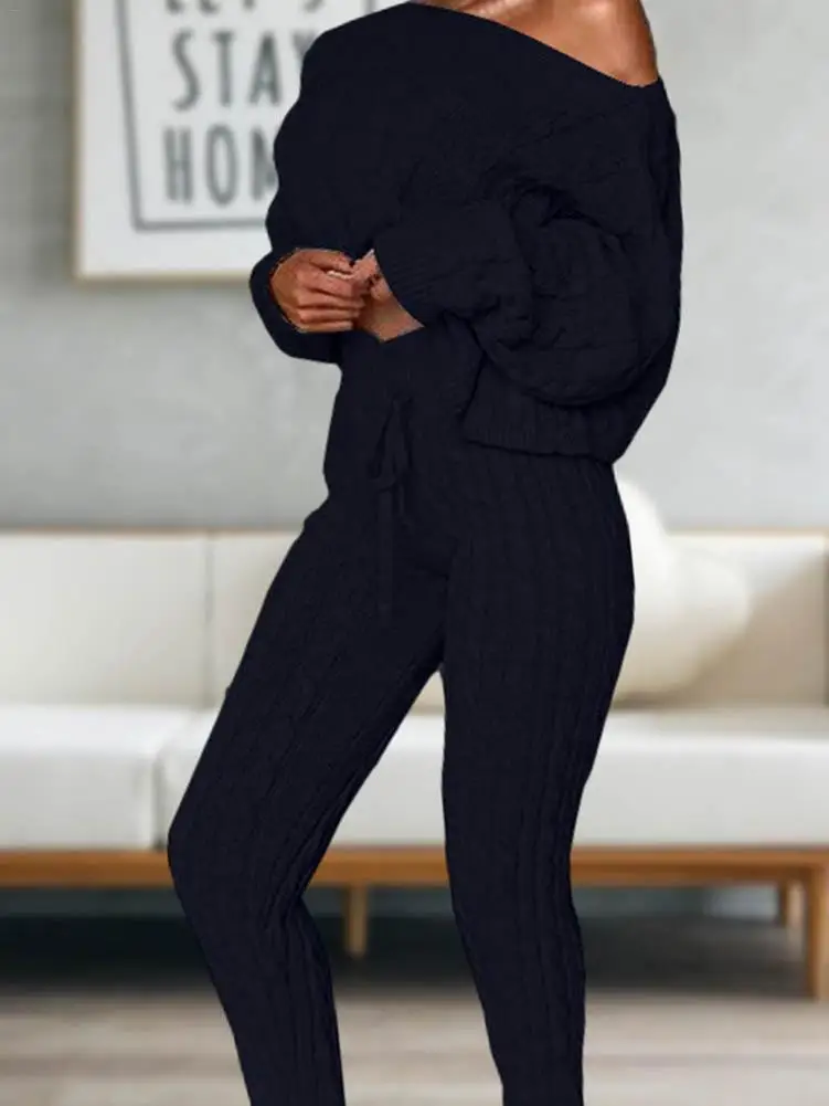 Women Fashion Round Neck Sweater Pants Suit For Autumn Winter Suits Long Sleeve Sets Comfortable Warm Clothing 2