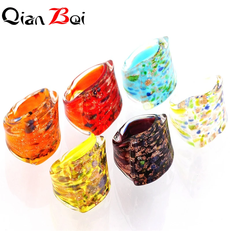 Qianbei Großhandel 12 teile/los Mode Kunst Malerei Muster Serie Murano Lampwork Glas Kristall Charme Männer Frauen Ringe freies Schiff
