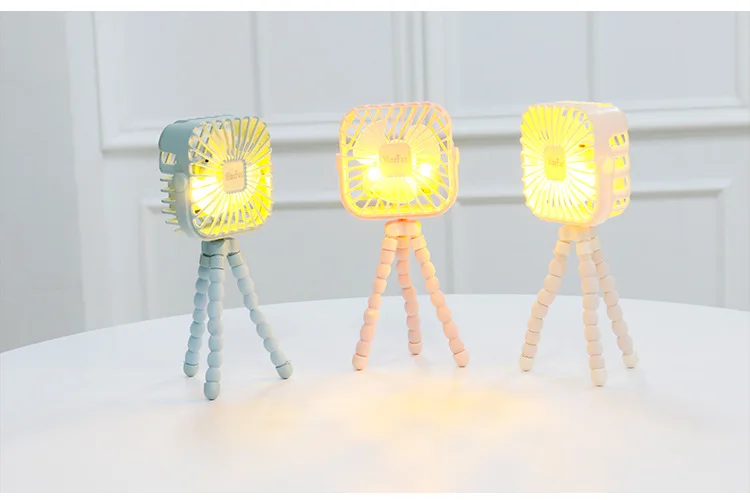 

LED Night Light Mini Handheld Fan With Octopus Holder USB Rechargeable Foldable Desk Fan Adjustable Cooling Outdoor Fan
