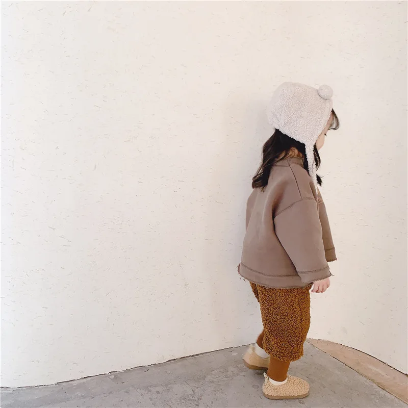 Г. Зимние Утепленные хлопковые однотонные модные Универсальные повседневные вельветовые длинные штаны для милых маленьких девочек