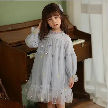 

4-11y girls princess dress 2019 fall kids party dresses sweet tulle embroidery children Long sleeve dresses