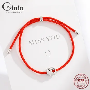 

GININ Original S925 Sterling Silver Pig Year Red Rope Bracelet For Child Female Animal Year Lucky Hand Fine Jewelry Luxury