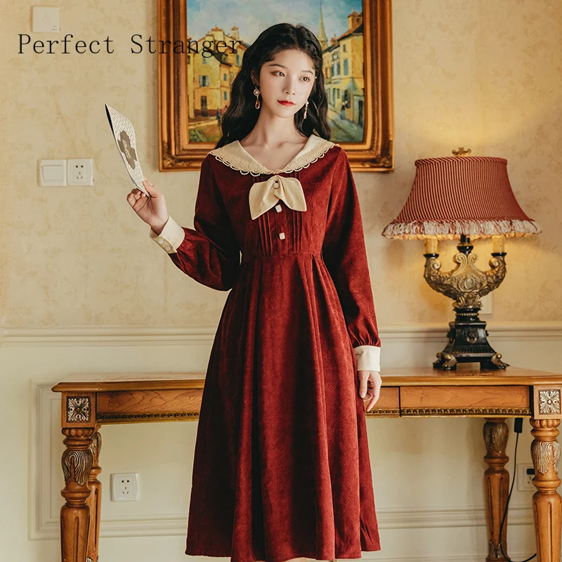 2020 Autumn Winter New Arrival Hot Sale Turn Down Collar Long Sleeve Women Long Dress