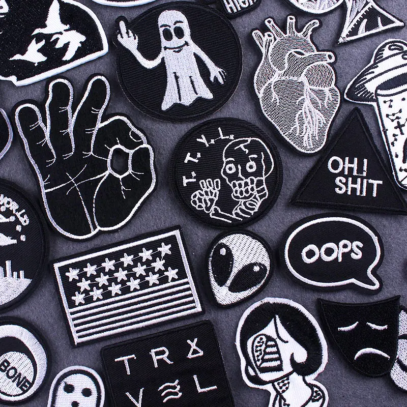 Нашивки в стиле панк с черепом термоклейкие нашивки для одежды черно белые
