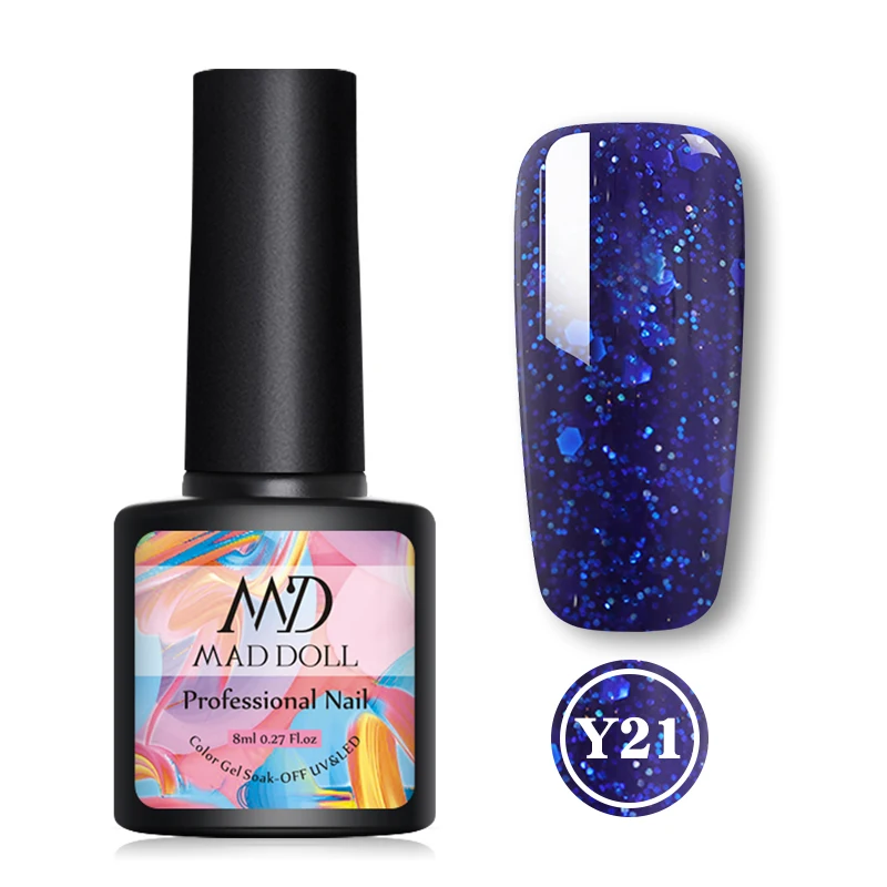 Y21 MAD DOLL 1 бутылка 8 мл мерцающие частицы Гель-лак для ногтей красочные Блестящие Блестки длительное впитывание УФ Гель-лак для ногтей - Цвет: Y21