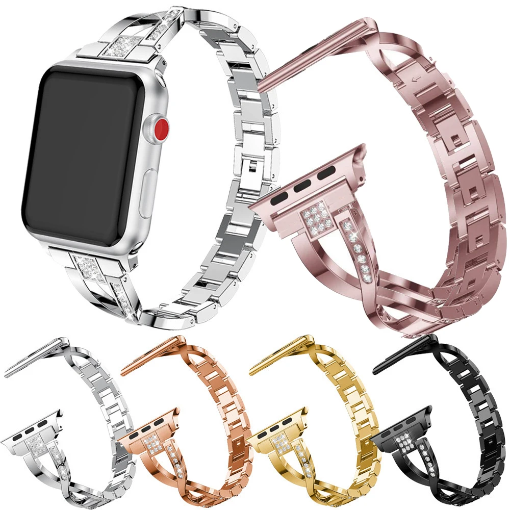

2020 Fashion Stainless Steel Strap for iwatch Loop Wristband Rhinestone Strap 38 42 40 44mm For Apple watch series 1/2/3/4
