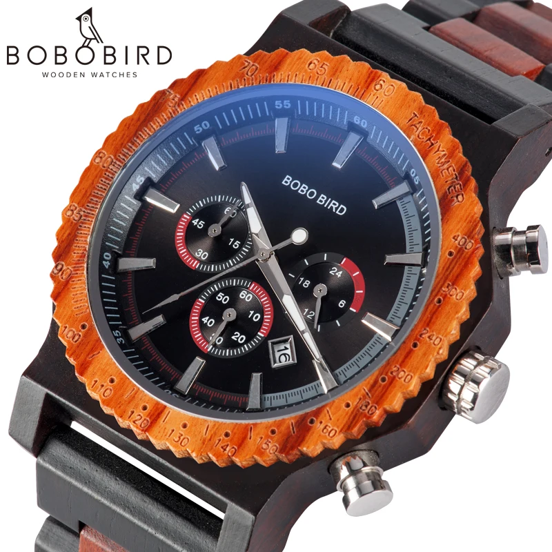 BOBO BIRD 51 мм более Размер Мужские часы Топ Роскошные Кварцевые наручные часы с Подарочная деревянная коробка Herrenuhr R15 Erkek izle
