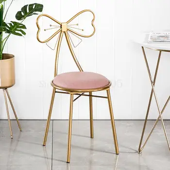 

Modern Minimalist Bow Net Red Makeup Dressing Stool Back Nail Chair Bedroom Ins Nordic Girl Back