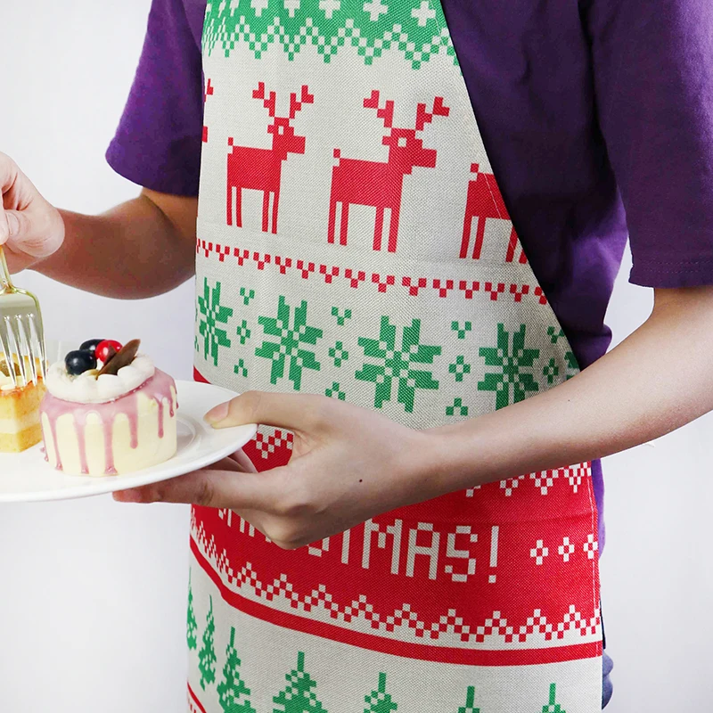 1PC Christmas Fashion Cotton Red Green Aprons for Women Girls Vintage Cooking Retro Apron Christmas kitchen Aprons Supplies