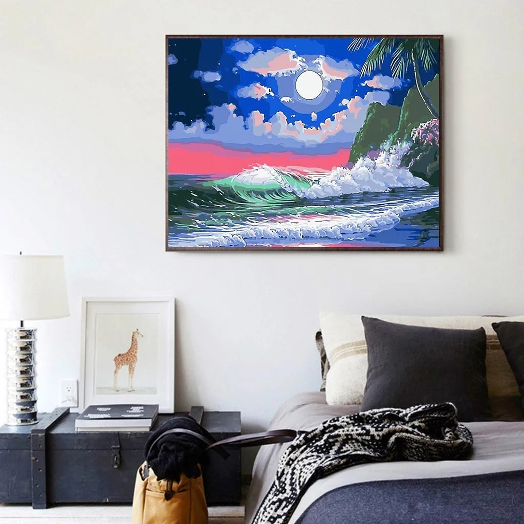 DIY digital oil painting color Night tide spray with Set pigment/1PC drawing/3PC brush/2PC Hook/2PC nail 40X50cm | Дом и сад