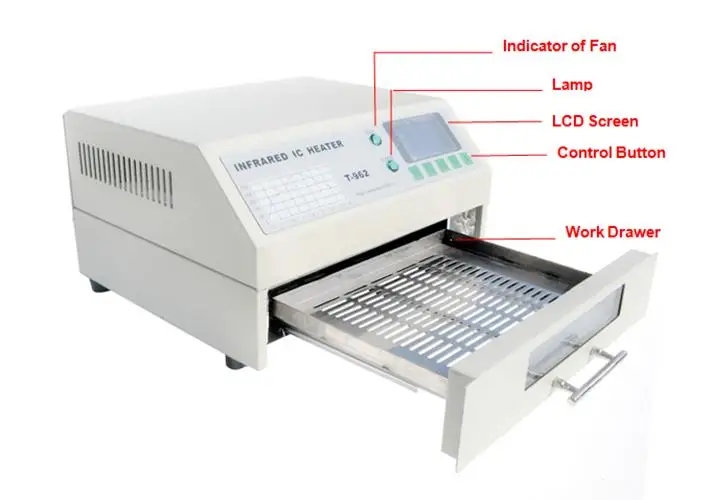 PUHUI T-962 220 В настольная печь с оплавлением инфракрасный IC НАГРЕВАТЕЛЬ паяльная машина 800 Вт 180x235 мм T962 для BGA SMD SMT паяльная машина