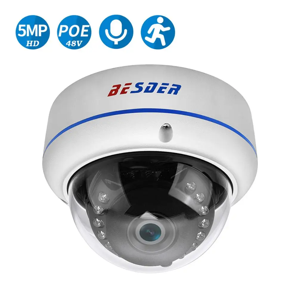 IP камера BESDER H.265 5 МП 2592*1944 антивандальная купольная видеонаблюдения 3 Мп 2