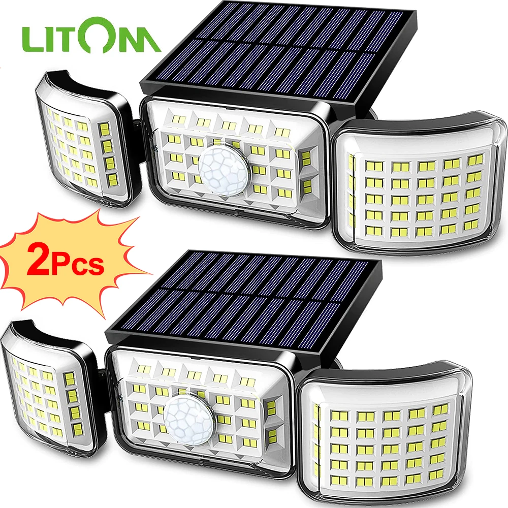 Super Bright 10000LM 188LED 3-Head Solar Outdoor Security Floodlight for Patio 