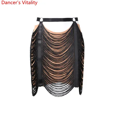 Latin Dance Practice Clothes Black Tassel Skirt Adult Women Rumba Samba Tango Cha Cha Salsa Foxtrot Quickstep Dancing Stage Wear - Цвет: Only skirt as photo