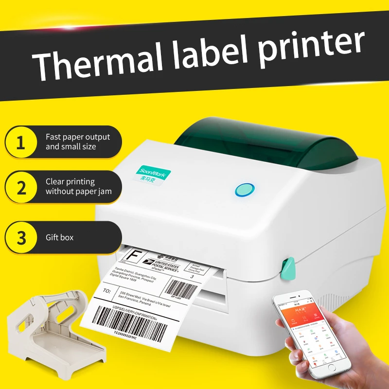 Thermal Barcode Label Printer dengan Tempat Label Kompatibel dengan Aliexpress Amazon Ebay Etsy Shopify Label Pengiriman Printer 108Mm