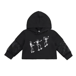 Bebê recém nascido meninas meninos hoodie primavera outono crianças crânio homem impressão malha emendamento manga longa com capuz topos roupas casuais
