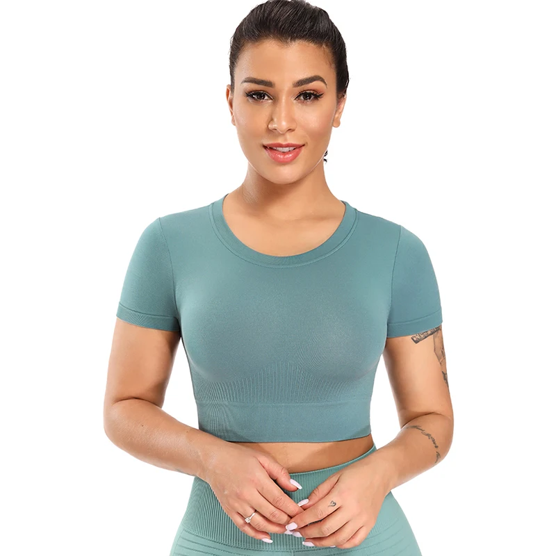 

Sexy High Waist Fitness Yoga Wear T-shirt Summer Seamless Knitted Sportswear Women's Running Fitness Breathable Clothing