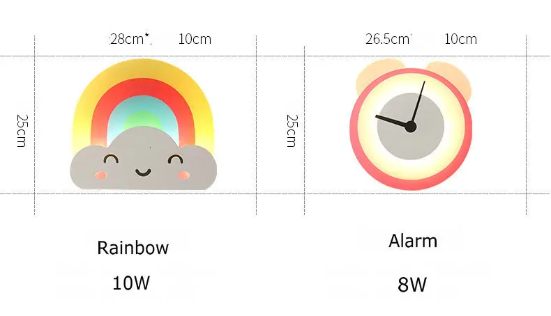 Современный детский настенный светильник, акриловые бра, металлическое сердце, курица, будильник, Радужный Ночной светильник, настенный