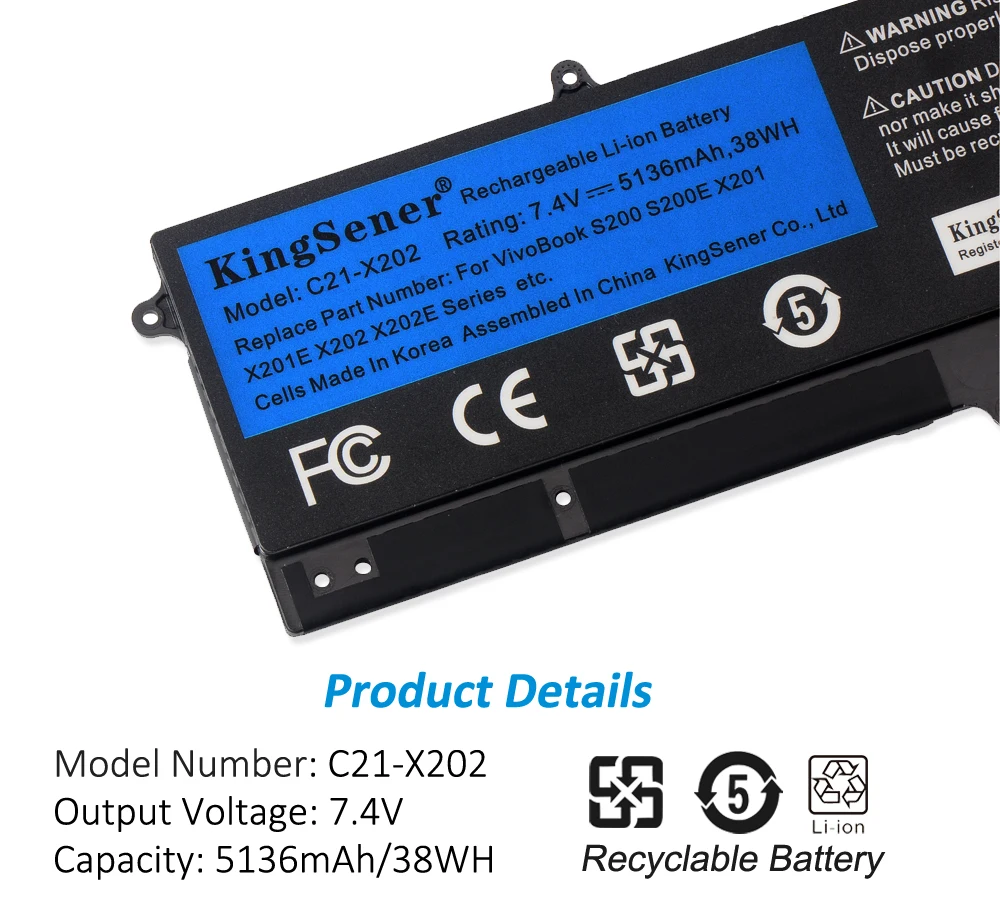 Kingsener-bateria para Computador Portátil para Asus Vivobook S200 S200e X201 X202 X202e Tamanhos de 5136mah Baterias p/ laptop - Imagem 5